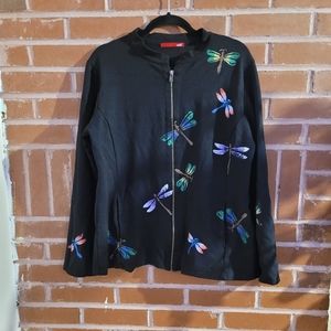 Raffi Black Dragonfly Zip-Up Jacket Size Large